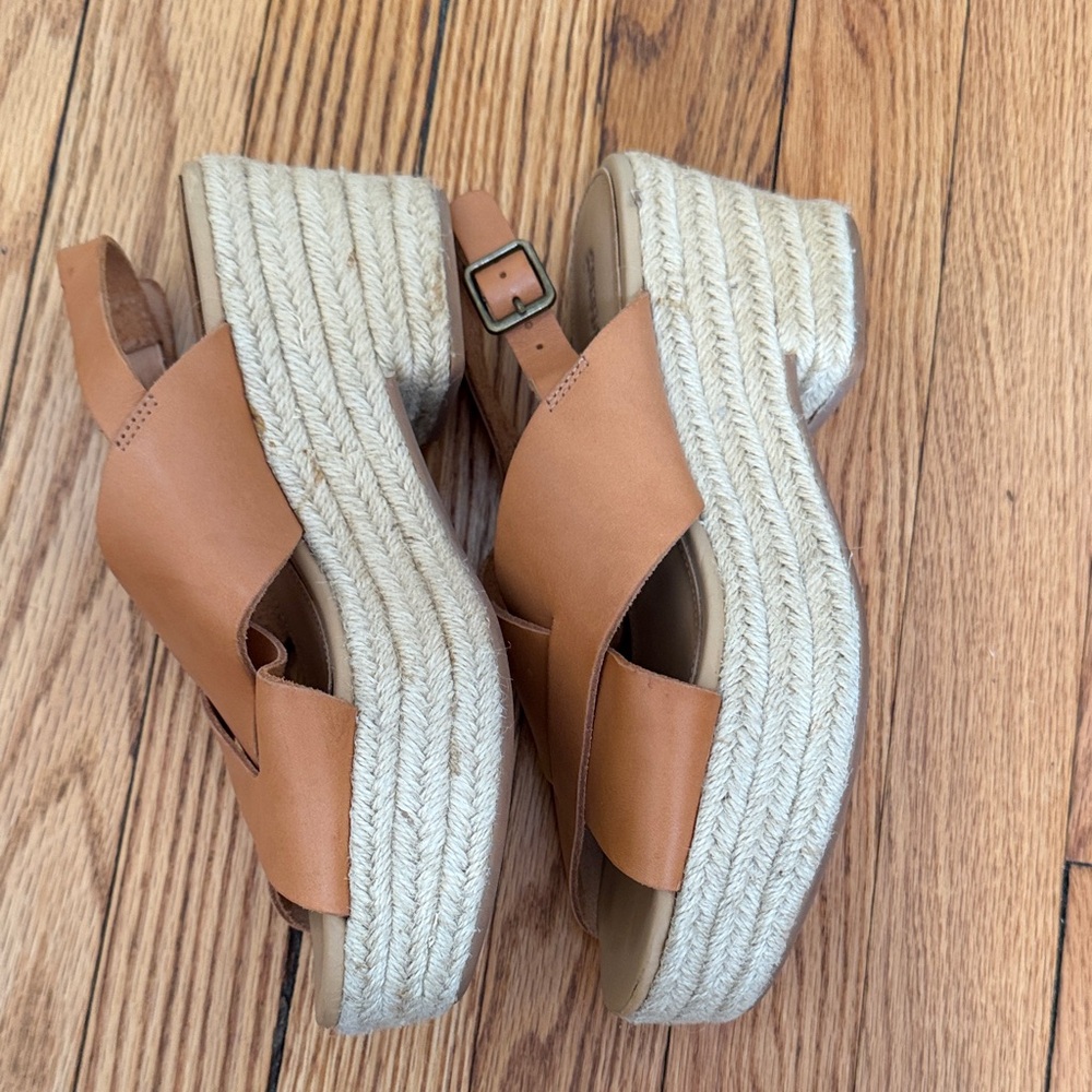 Soludos Tan Leather Cross-Strap Espadrille Wedge Sandals